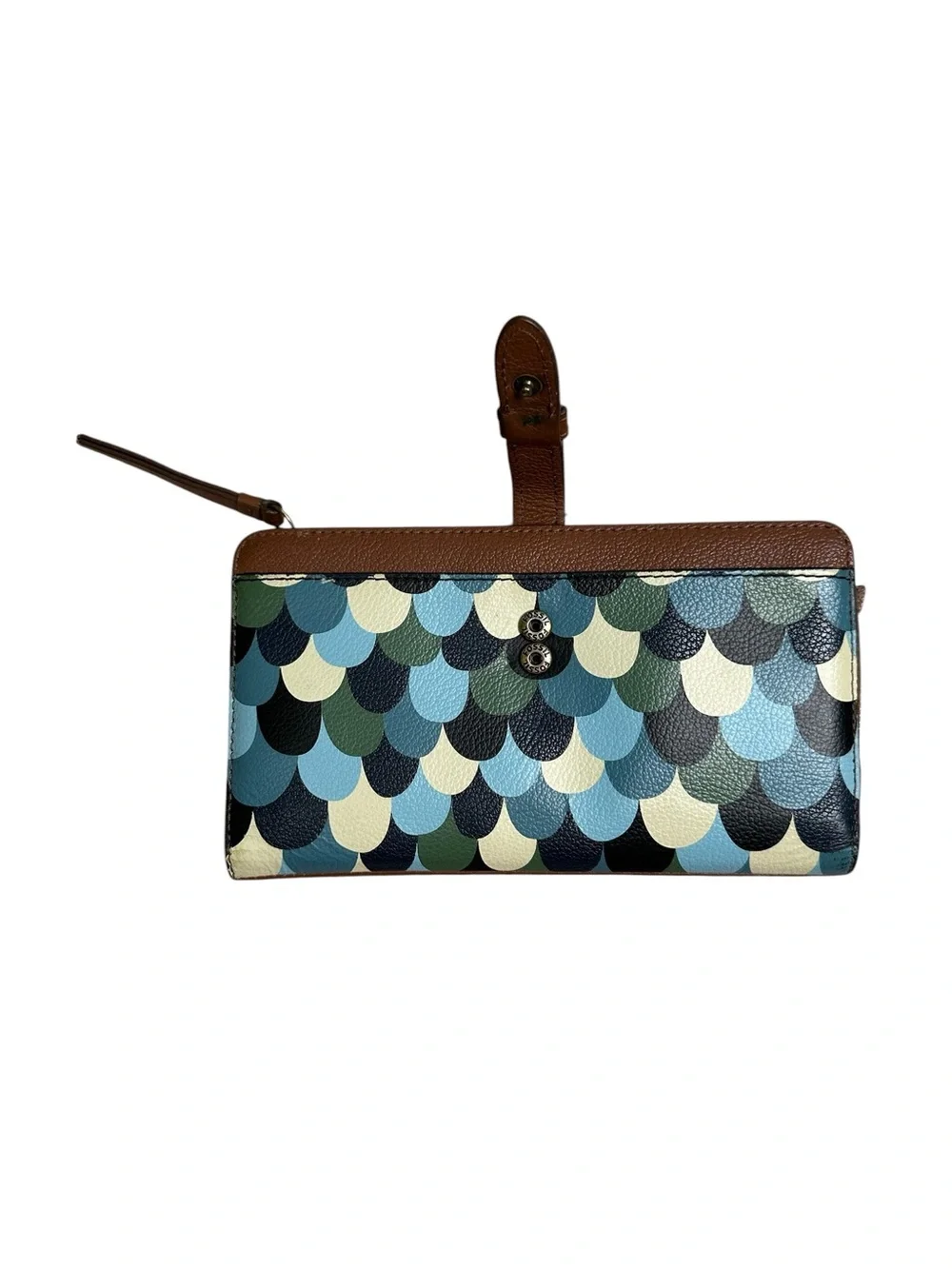 Fossil Blue & Green Scallop Fiona Clutch Multi-Function Zip Around Coin Wallet